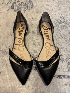 Sam Edelman Black Pointed D'Orsay Flats with Textured Strap